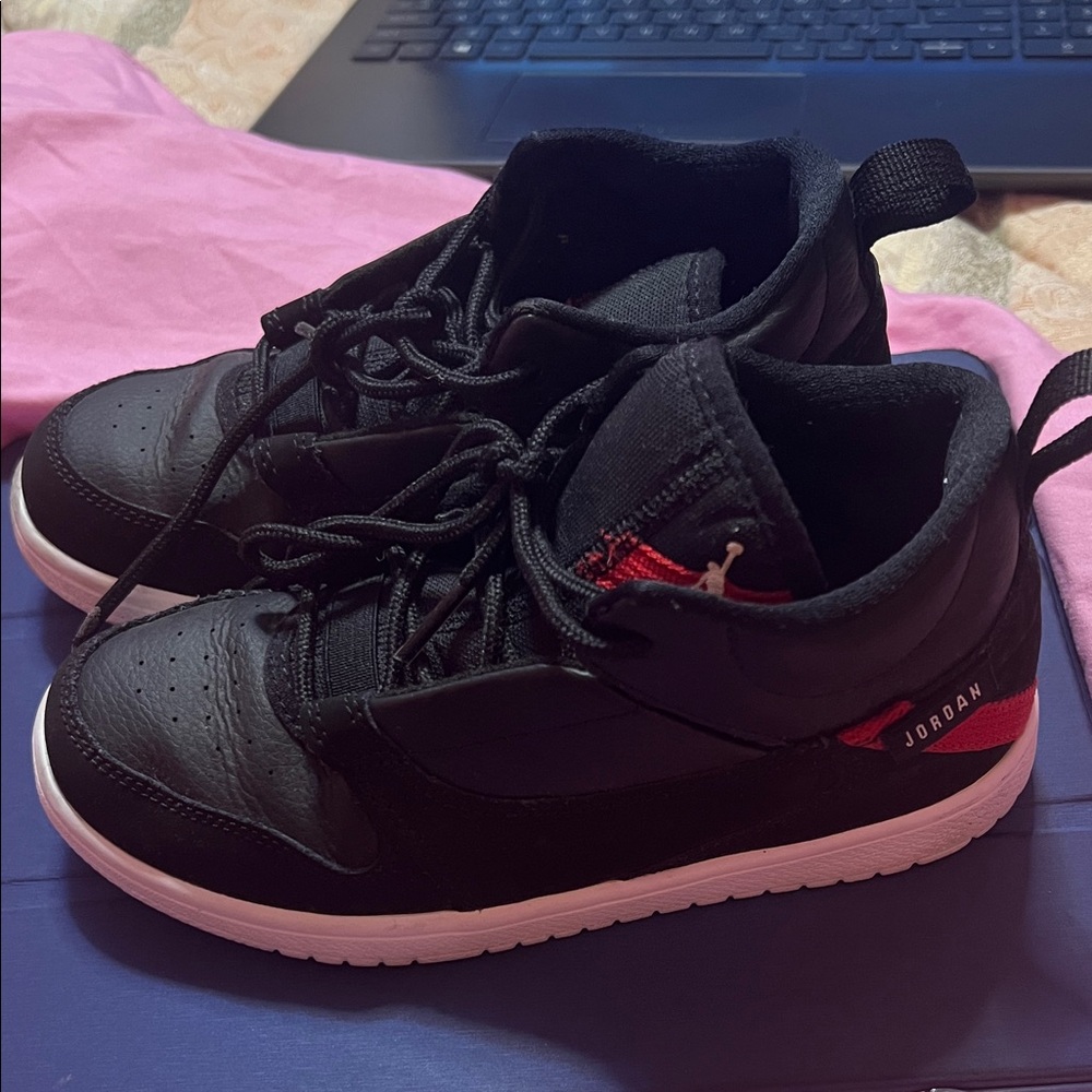 Jordan Kids Black Sneakers with Red Highlights